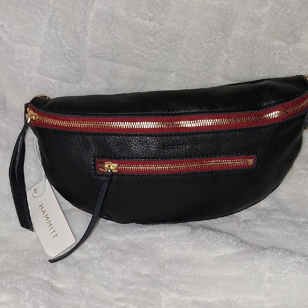 Hammitt Black Belt Bag with Red and Gold Details